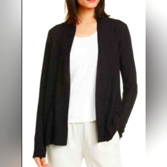 Eileen Fisher Black Open Front Cardigan Sweater Cover-Up Drapey Lagenlook Office - Picture 1 of 7